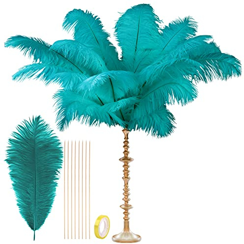 CROWN GUIDE Black Ostrich Feathers Bulk - 10 Pieces Making Kit 28 Inch Long Large Feathers for Crafts Vase Centerpieces Feather Lamp Wedding Party Pack Flower Arrangement Home Decoration, Blue