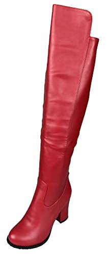 Joliss Donna Tacco A Blocco Moda Sopra Il Ginocchio Boots Donna Zip Punta Rotonda Stivali Alti Tacco Medio Stivali Lungo Rosso Numero 39 EU/40Cn