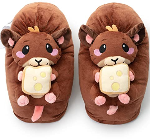 corimori Witizige Plüsch-Hausschuhe Maus Raggy für Erwachsene und Kinder | Braun, EU Einheitsgr. 34-44 | Pantoffeln Slipper Schuhe