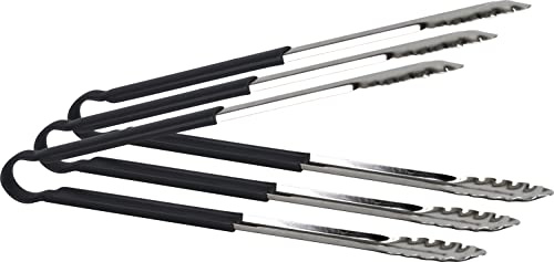 3X Catergold Professional Stainless Steel Cooking Tongs Set (12, Black)