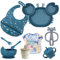 ASENME Stoviglie in silicone per bambini da 9 pezzi Stoviglie (Blu scuro)