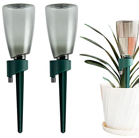 2 PCS Dispositivi per l'irrigazione delle piante, strumento per l'irrigazione delle piante con gocciolatori autoregolabili Sistema di irrigazione automatica a goccia (Verde + bottiglia da 500ML)