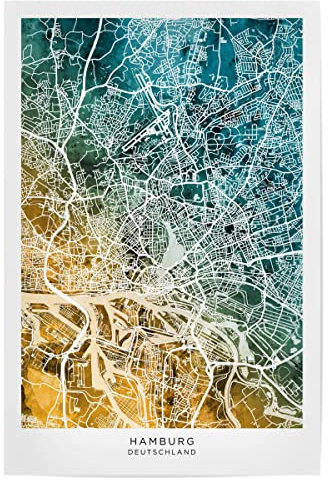 artboxONE Poster 60x40 cm Städte Hamburg Stadtplan Blaugrün - Bild Hamburg Deutschland Hamburg