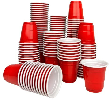 Vitavalley 150x Schnapsbecher in rot - 2oz (ca. 60ml) - ideal als Shotbecher - für JGA oder Snacks und Dessert