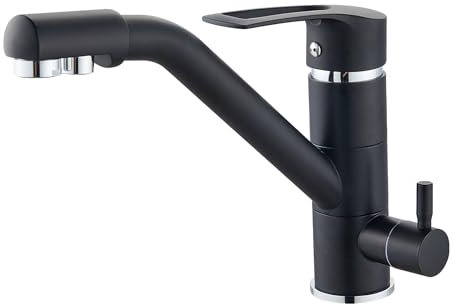PLUSSEN Rubinetto Cucina 3 Vie, Miscelatore Cucina Lavello con Bocca Girevole a 360, Rubinetto per Cucina Con Filtro per Acqua Potabile e Funzione Filtro (17-Nero)