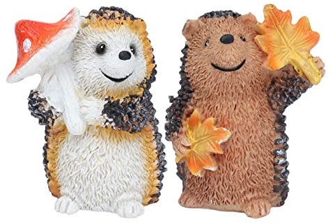 2 Pièces Résine Bébé Hérisson Figurines Miniature Fée Jardin Ornement Faune Statue pour Automne Pelouse Cour Pot de Fleurs Décor