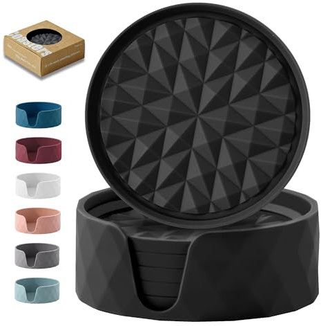 Wingcases Dessous de Verre en Silicone pour Boissons [6 Paquets avec Support], sous-Verres, Tapis de Protection pour Table - Décoration de Table de Café, Cadeau pour Toutes Les Occasions, Noir