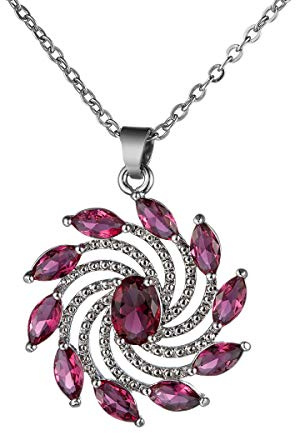 CUSIOALQQ Sterling Silver CZ Stone Windmill Necklace Pendant, Handmade Dainty Cubic Zirconia Crystal Windmill Charm Choker Necklace, Dainty Chunky Vortex Shape Wheel of Wind CZ Jewelry (Red)