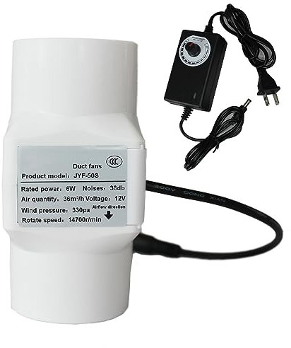 2 inch Extractor Fan 50mm Inline Duct Fan 12V 6W Exhaust Ventilation Blower Air Vent Check Valve 62CFM for Greenhouse Bathroom Basement Attic Kitchen (Color : White)