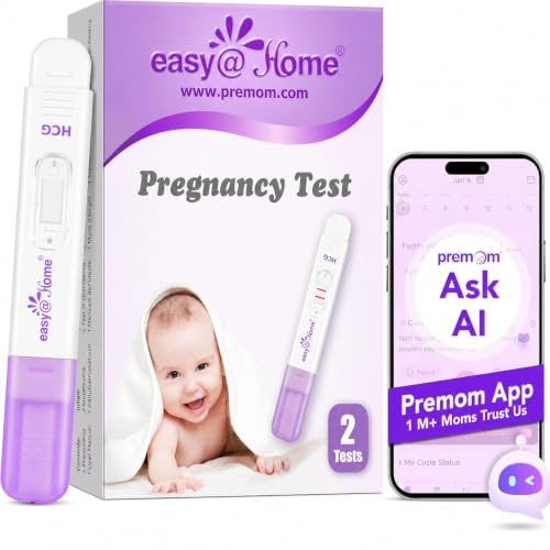Pregnancy Test Kit for Early Detection—2 x Easy@Home 10 MIU/mL hCG Pregnancy Tests, Midstream Home Fertility Test Kit