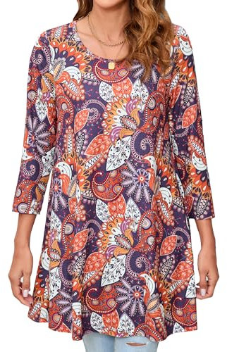 Enmain Womens Tops Long Sleeve Tunic Tops for Women UK Plus Size 3/4 Sleeve Womens Tunic Tops Longline Casual Ladies Tops for Leggings Winter Christmas L