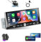 Podofo 6.9 Radio de Coche 1 DIN con Pantalla Compatible con Apple Carplay y Android Auto, Bluetooth Manos Libres Radio Estéreo con Radio FM, SWC, Enlace Espejo, USB + Cámara de Visión Trasera
