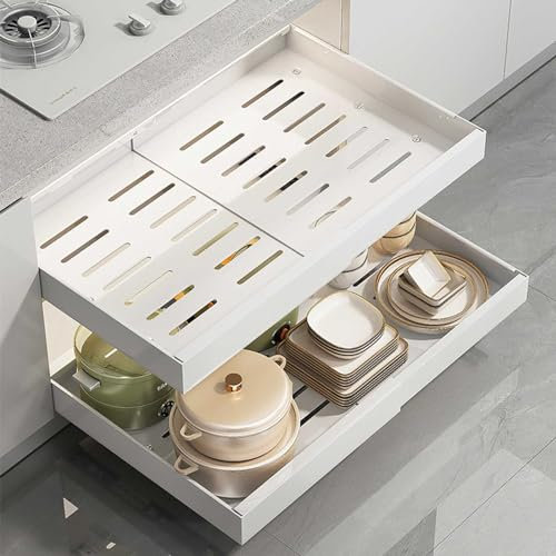 Teleskopschublade, Verstellbare Breite Ausziehbarer Schrank-Organizer, Metall Pull Out Cabinet Organizer, Auszug Küchenschrank Küche Organizer Schrank, Kein Bohren, ür Viele Anlässe Geeignet