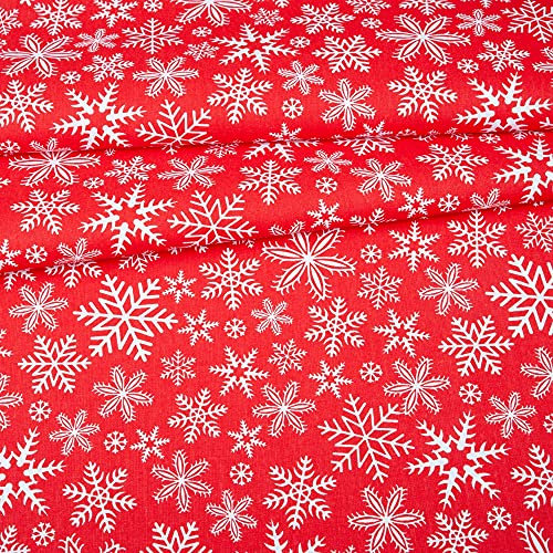 Fabreco - 100% Premium Baumwollstoff Meterware 50x160cm - Schneeflocke rot | 220 g/lfm – Weich, langlebig & hautfreundlich | Stoffe Zum Nähen & Dekoration | Stoff Meterware - Fabric