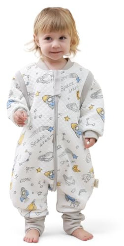 MIKAFEN Baby Schlafsack mit Füßen 2.0 Tog 100% Baumwolle, Kinder Ganzejahres Schlafsack mit Abnehmbare Ärmel, Ganzjährig Schlafsack mit Beinen,Raumfahrzeug, 4-5 Jahre