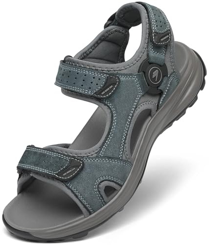 FLARUT Sandales Homme d'été pour Randonnée Chaussures de Marche | Cuir Véritable,Pointe Ouverte,Semelle Caoutchouc Antidérapante,PU Léger et Amortissant,Fermeture Autocollante
