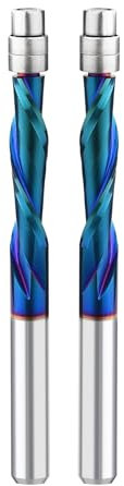 2 PCS Spiral Flush Trim Router Bit Set,1/4 Inch Shank Solid Carbide Flush Trim Router Bits Spiral with Nano Coated,Set of 1pcs Downcut Bits+1pcs Up Cut Bits