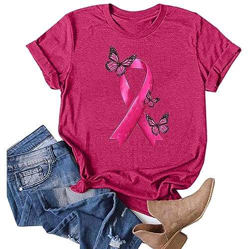 Tee Shirt Octobre Rose Femme Sensibilisation Au Cancer du Sein D'octobre Ruban Rose T-Shirt Pas Cher Tshirt Sport Femme Cancer du Blouse