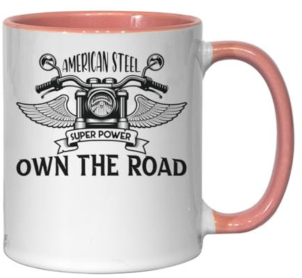 Atspauda American Steel Super Power Own The Road Motorcycle Angerl Wings Keramik Tee Kaffee Tasse Pink