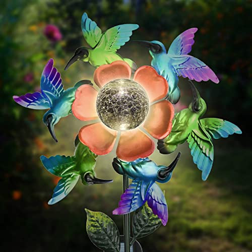 Moulin à vent solaire en forme de colibri, sculpture de jardin en métal résistant aux intempéries pour cour et jardin, pelouse et jardin