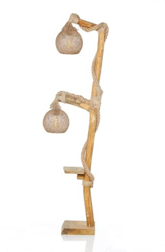 CONCEPT USINE | Lampadaire Intérieur en Bois et Cordes Tréssées avec Rebord | Design Alex Bois et Beige | Décoration Ambiance Cocooning | Style Naturel et Moderne | Puissance 45-60W Max