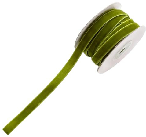 CABODYALS 2 rouleau de Ruban de Velours Vert Olive de 20 m 3/8{6} cm Doux et Fin Simple Face Vintage en Tissu Solide Rouleaux avec Bobine pour Sapin de Noël Cadeaux de Mariage Invitations Artisanat Br