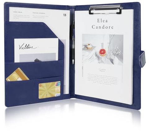 OFFCUP Schreibmappe A4, Konferenzmappe PU Kunstleder, Klemmbrettmappe mit Notizblock, Dokumentenmappe Business Portfolio Organizer Magnet Verschluss- Blau