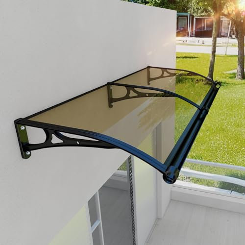 Pensilina Tettoia per Porta e Balcone Esterno con Grondaia in Alluminio,150x100 CM Tetto Copertura in Policarbonato Resistente ai Raggi UV, Pioggia, Neve e Grandine