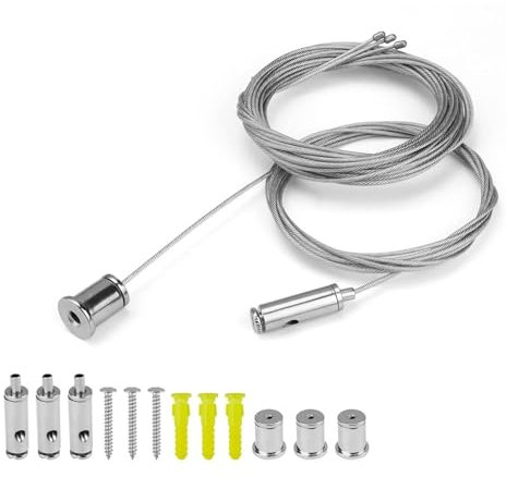 SHENGYIG Câble en Acier Inoxydable pour Suspension de Luminaire | 4 Pièces, Longueur Réglable 2m | pour LED, Plafonnier, Salon, Salle de Bain | Installation Universelle et Facile