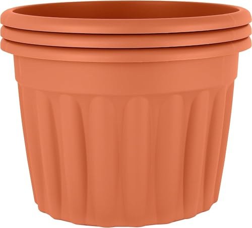 Eason Bros - 60cm Vista Plastic Planter, Round Garden Plant Pot, Extra Large Floor Pot (60cm, 69L, Terracotta) Indoor/Outdoor, Bulk Pack Durable Weather-Resistant Garden Flower Pot Made in UK (3 Pcs)