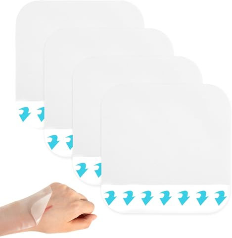 4 Stück Hydrokolloid Wundauflagen 15 x 15 cm, Extra Dünn Hydrokolloid Pflaster Große Wasserdichte Wundpflaster für Schnitte, Schürfwunden, Druckstellen, Blasen, Akne und venöse Beingeschwüre