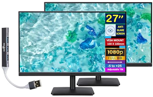 Acer 27 FHD IPS Free Sync Monitor with 1ms Response Time, Anti-Glare, Flicker-Free, VESA Mount (100mm), VGA, HDMI and Dockztorm USB Port