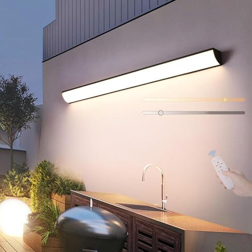 Longue LED Applique Murale Extérieur Dimmable Eclairage Mural avec Télécommande IP65 Étanche Moderne Lampe de Mur 3000K-6500K Intérieur/Extérieur Garage Porche Jardin (Noire,120cm)