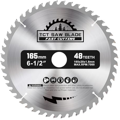 BALUGAEA Kreissägeblatt für Holz 165x20mm, 48 Zähne Sägeblatt | HM Kreissägeblatt mit Reduzierring 20 auf 16 mm für Handkreissägen, geeignet für OSB, Sperrholz und Massivholz.