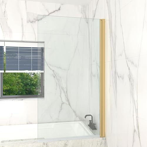 T&K Paroi de douche pour baignoire 80 x 140 cm Doré, Paroi de baignoire pliable bords carrés verre de sécurité trempé de 5 mm facile à nettoyer des deux côtés écran de douche