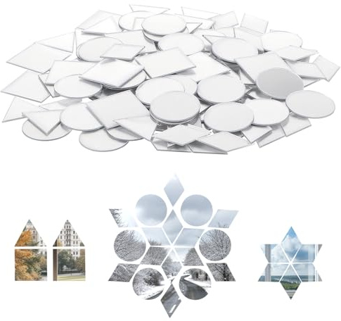 Ouligay 120 Stück Kleine Spiegel zum Basteln, 4 Formen Mini Spiegel Mosaik Selbstklebend Kleine Spiegels 2,5cm Acrylspiegel Für DIY Badezimmer Handwerkskunst, Rund Rautem Quadratm Dreieck