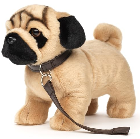 Uni-Toys - Eco-Line - Mops, stehend (mit Leine) - 26 cm (Länge) - Plüsch-Hund - Plüschtier, Kuscheltier