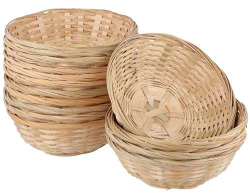 YUENPUN 15 Stück Brotkorb Geflochten Rund, 20 x 7cm Bambuskörbchen Rund, Körbchen für Brot, Ostereier, Snacks Aufbewahrung