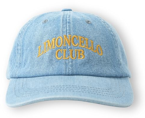 PHITALO Limoncello Club | Basecap Unisex | Denim Baseball Kappe Hellblau im Vintage-Look | Retro Jeans-Cap mit hochwertiger Stickerei | Verstellbare Mütze für Damen & Herren (One Size)