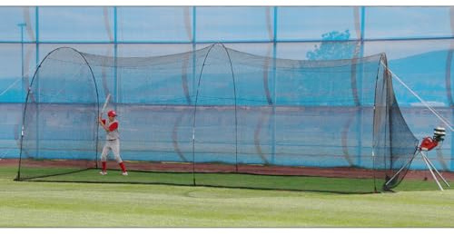 HEATER Sports PowerAlley Baseball & Softball Batting Cage Net & Frame - Heavy-Duty Net with Built-in Pitching Machine Harness for Safety (Machine Not Included) | Ideal for Batting Practice & Training