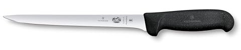 Victorinox Fibrox Cuchillo para filetear, cuchillo de cocina afilado para carne y pescado, 20 cm, hoja recta, flexible, acero inoxidable, negro
