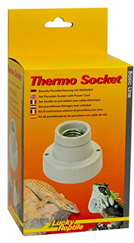 Lucky Reptile Thermo Socket - Porzellanfassung gerade - E27 Lampenfassung mit Netzkabel - Bausatz Fassung mit Montagematerial - kompatibel für Lampen mit bis zu 150 W - Terrarium Zubehör