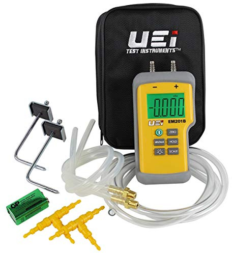 UEi EM201SPKIT Static Pressure Test Kit with EM201B Digital Differential Manometer, HVAC Pressure Measurement Kit, Includes Pressure Testing Accessories