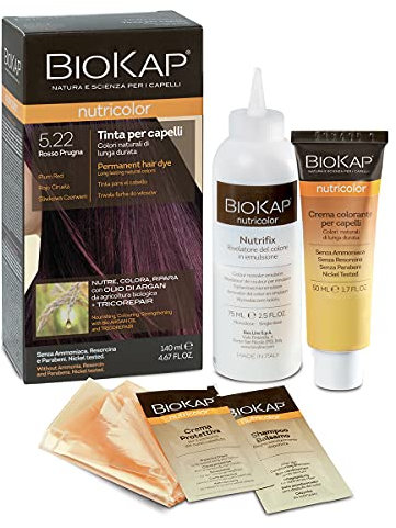 BIOKAP Nutricolor 5.22 Rot Pflaume Haarfarbe ohne Ammoniak, macht das Haar weich und glänzend, Haarfarbe mit natürlichen Farben, 140 ml