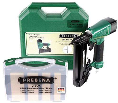 Prebena 2P-J50SDS Luftdruck Druckluftnagler 5-7 bar im Transportkoffer + Prebena J-BOX 8.000 Stauchkopfnägel