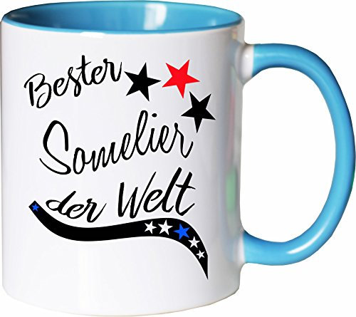 Mister Merchandise Becher Tasse Bester Somelier der Welt. Kaffee Kaffeetasse liebevoll Bedruckt Beruf Job Arbeit Weiß-Hellblau
