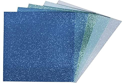 Rayher Hobby Moosgummiplatten Glitter, Selbstklebend, Verschiedene Blau- und Grüntöne, 5 Stück, 20 x 30 x 0,2 cm