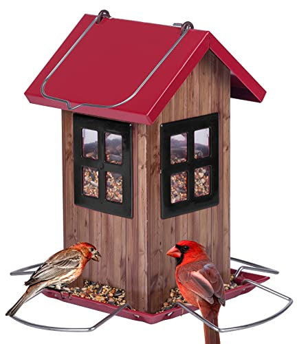 Kingsyard Cute Bird House Feeders for Outside, Hanging Metal Bird Feeder with 4 Ports, Outdoor Garden Decorations for Bird Watching, Black Window