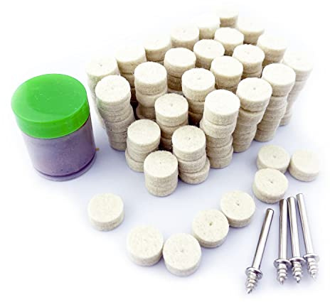 Merryland 125 Pack 1/2 inch Felt Polishing Wheel for Dremel | 120 Pcs 1/2inch Polishing Pad Buffing Wheel, 1 Pcs Polishing Compound Paste, 4 Pcs Mandrel, Rotary Tool Accessory, RMTA125C2