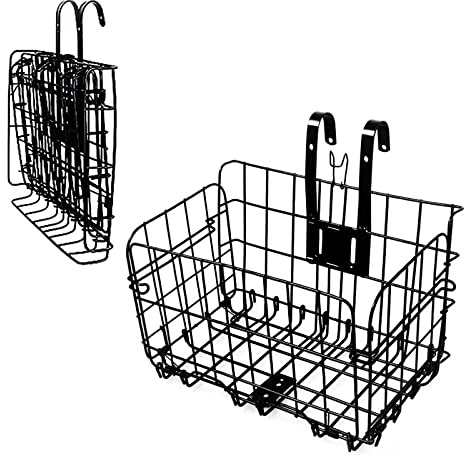 Hamiledyi Klappbarer Fahrradkorb, abziehbarer Vorderradkorb mit Griffen, einfache Installation, Gepäckträger hinten, rostfreie Fahrradtasche für Mountainbike-Zubehör
